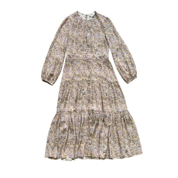 Charlotte Brody Keyhole Midi Dress Womens Small Pink Floral Long Sleeve Silk USA